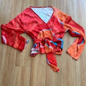 Vibrant Red and Orange Wrap Top